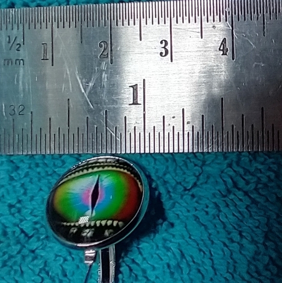 Silvertone lizard cat eye wire pierced lever earrings - Picture 2 of 6